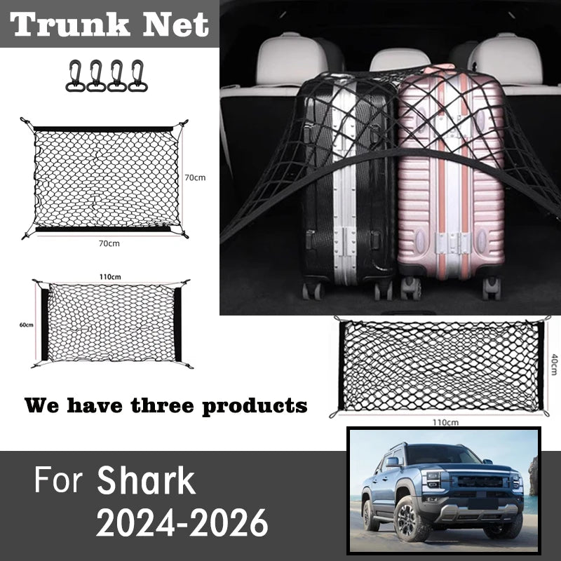 For BYD Shark 2024-2026 Car Trunk Storage NetAccesorios Trunk Organizer Nets Mesh Auto Organizer Pocket Stowing Tidying