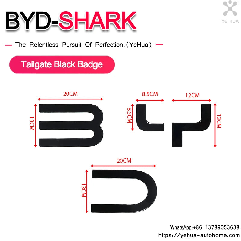 For BYD Shark 6 Trunk Standard 3D Badge Logo Sticker Glossy Black Sticker Decoration Automobiles Parts Accesorios Para