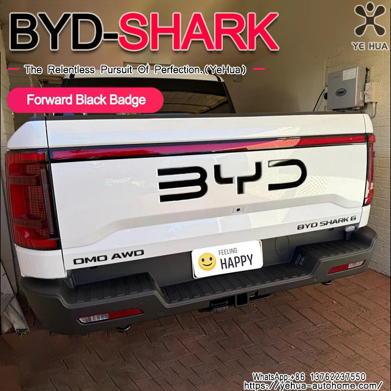 For BYD Shark 6 Trunk Standard 3D Badge Logo Sticker Glossy Black Sticker Decoration Automobiles Parts Accesorios Para