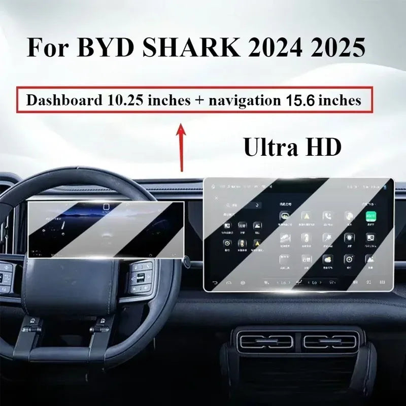 for Byd Shark 2024-2025 Lcd Car Radio Gps Navigation 15.6 Inch and Dashboard 10.25Inch Screen Tempered Glass Protector Film