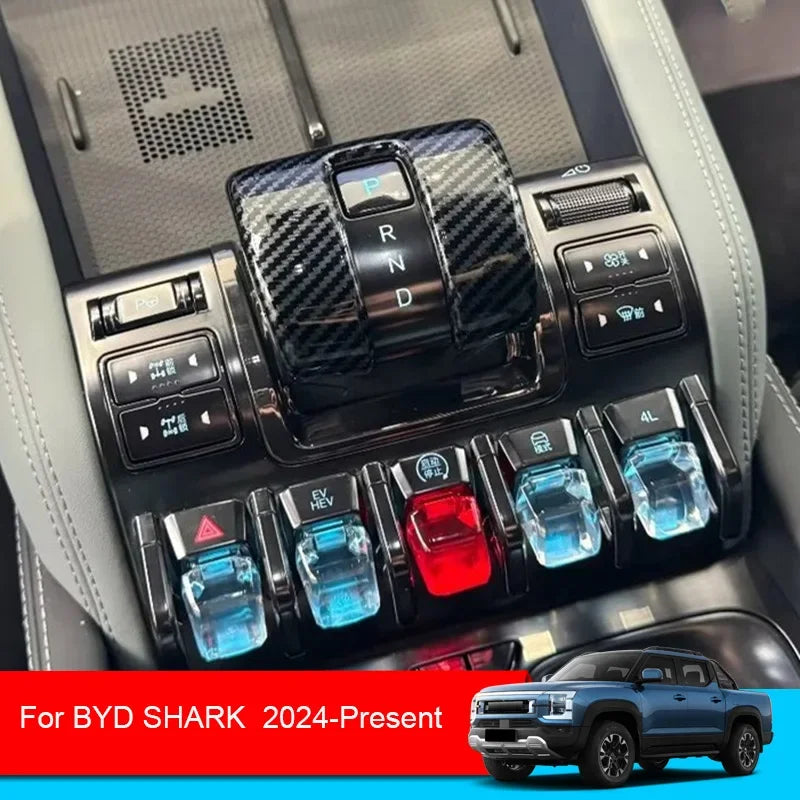 For BYD SHARK 2024 2025 Car Gear Lever Head Trims ABS Carbon Fiber Shift Knob Decoration Cover  Interior Auto Accessories