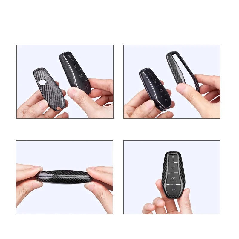 For BYD Shark 2025 Key sets Carbon Fiber Protective case Remote control key chain Car accessories tools