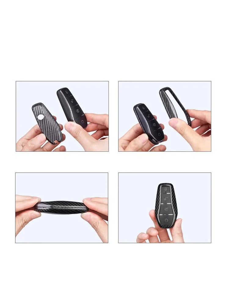 For BYD Shark 2025 Key sets Carbon Fiber Protective case Remote control key chain Car accessories tools