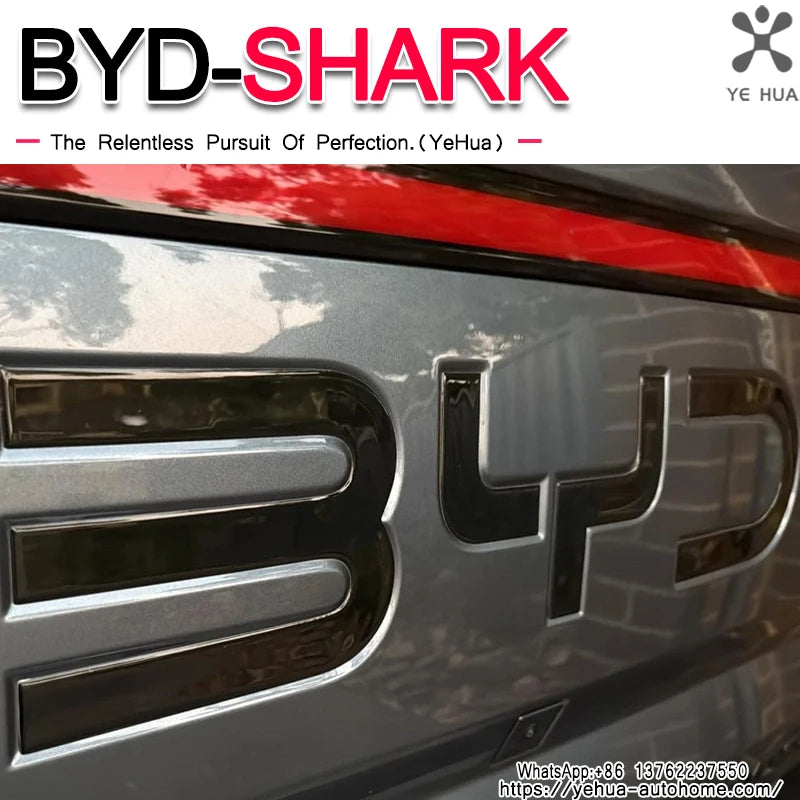 For BYD Shark 6 Trunk Standard 3D Badge Logo Sticker Glossy Black Sticker Decoration Automobiles Parts Accesorios Para