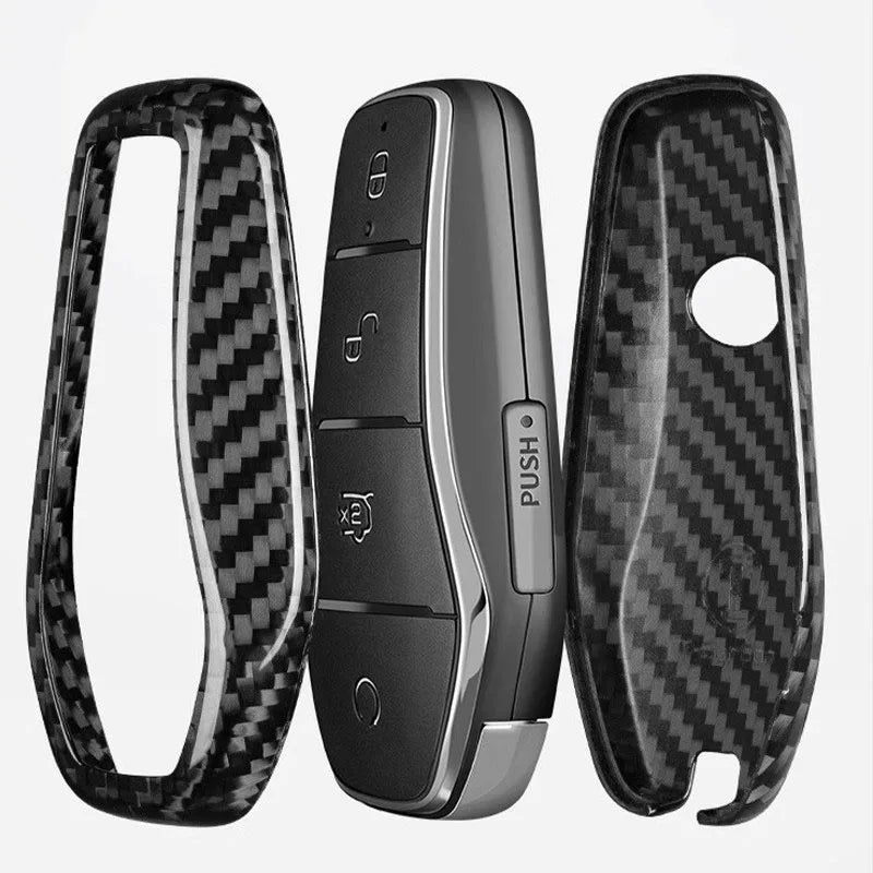 For BYD Shark 2025 Key sets Carbon Fiber Protective case Remote control key chain Car accessories tools